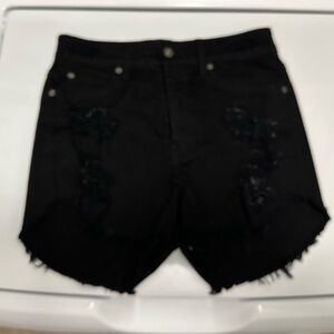 Women's Black Distressed Denim Shorts